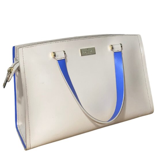 Kate Spade Cream & Blue Leather Tote Bag – Elegant Everyday Purse - Picture 2 of 4